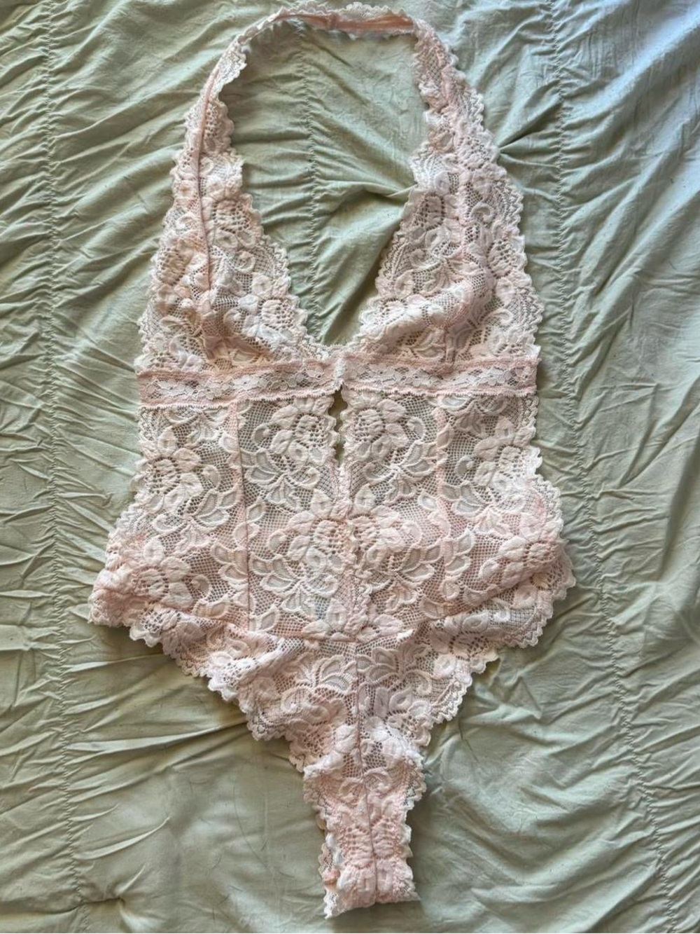 sexy pink lace backless halter teddy bodysuit 🩰🎀